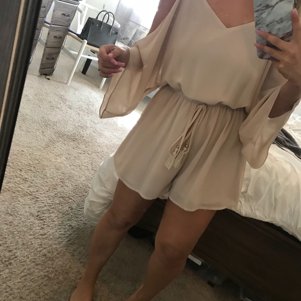 Tan cold shoulder romper